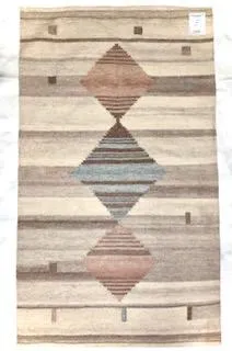 Handwoven beige rug made from recycled water bottles in a contemporary design   #2335-02