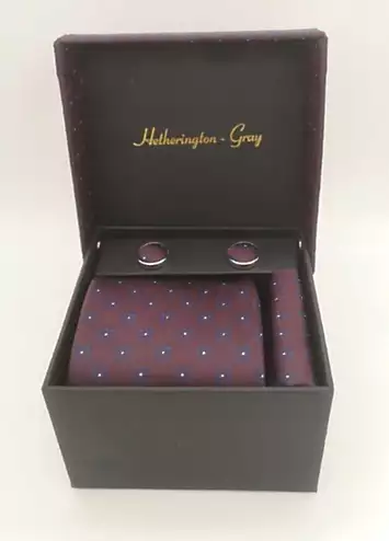 Hetherington Gray Burgundy with Blue Flower Tie, Pocket Square & Cufflink Set | Kaleidoscope