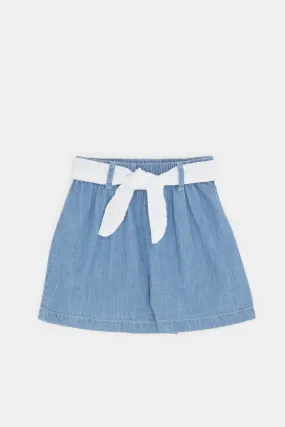 Infant Girls Blue Denim Shorts With White Belt