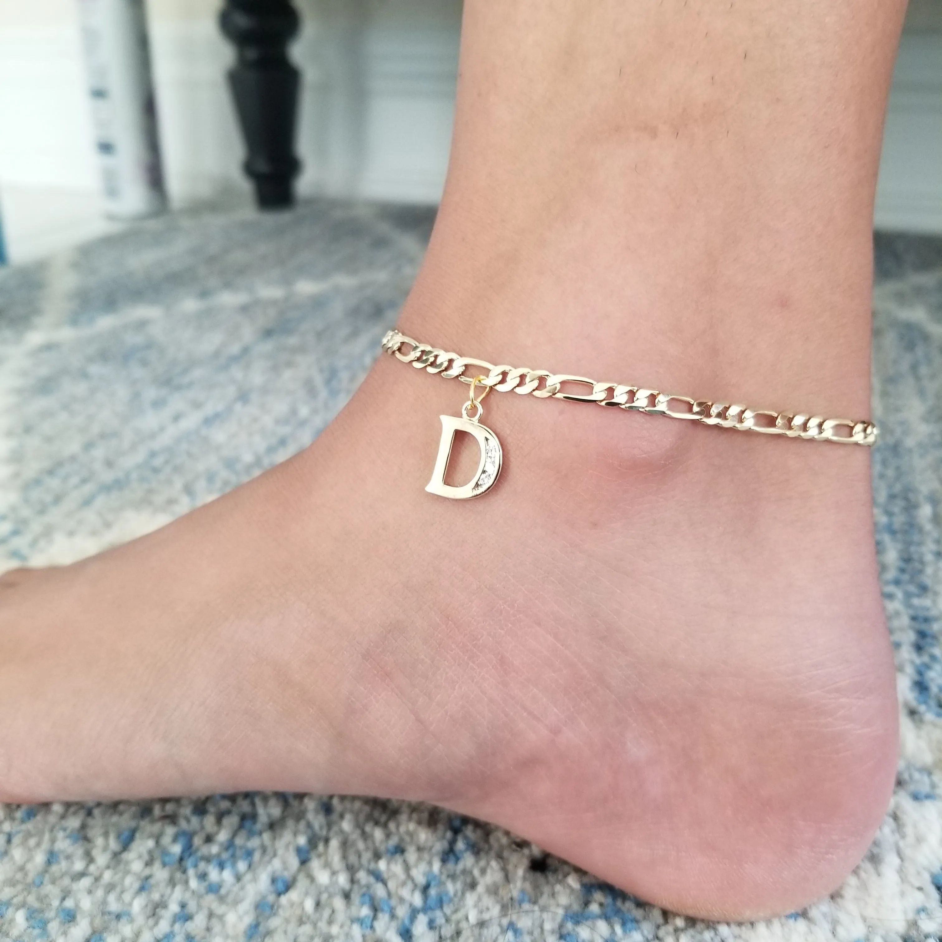 Initial Charm Gold Anklet Bracelet