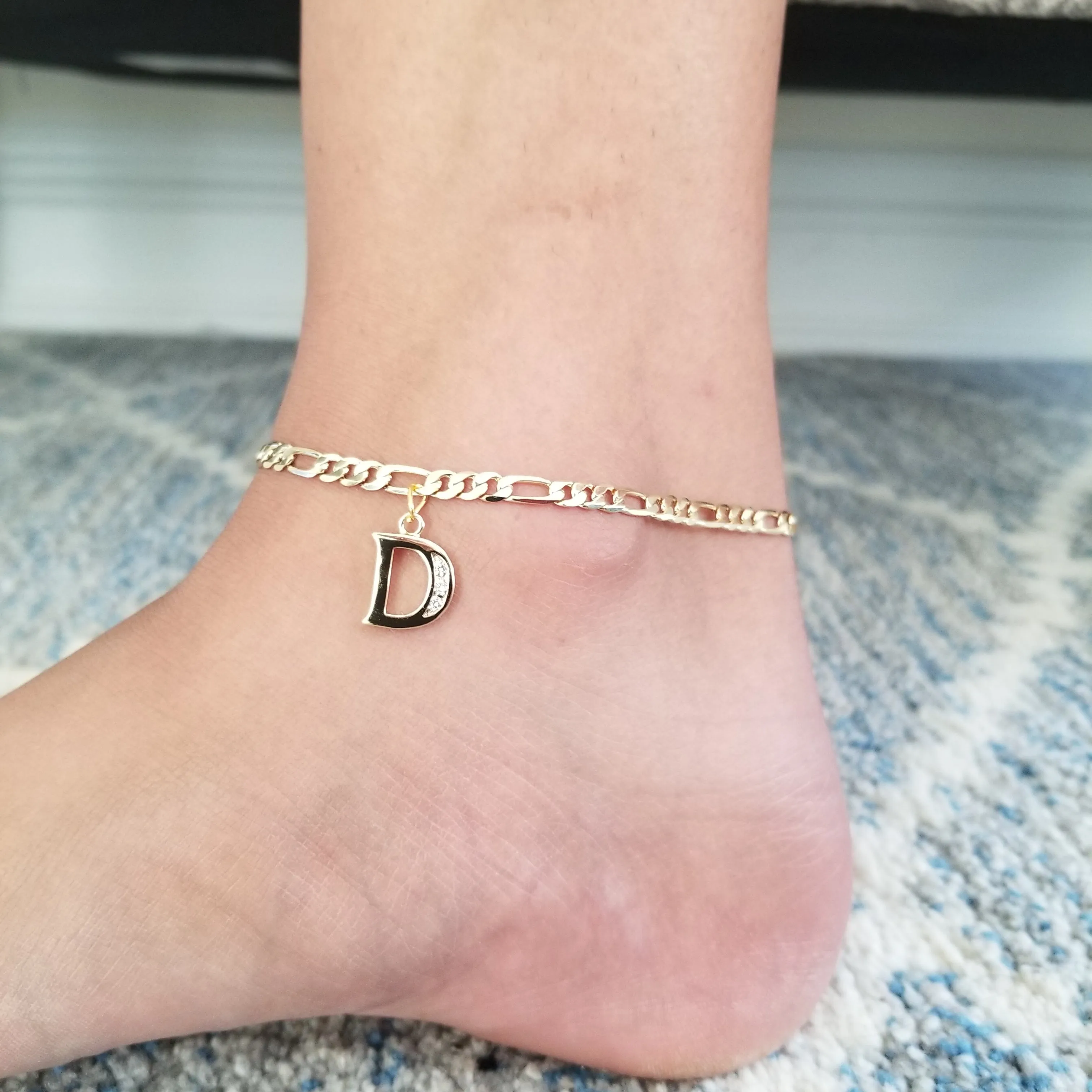 Initial Charm Gold Anklet Bracelet