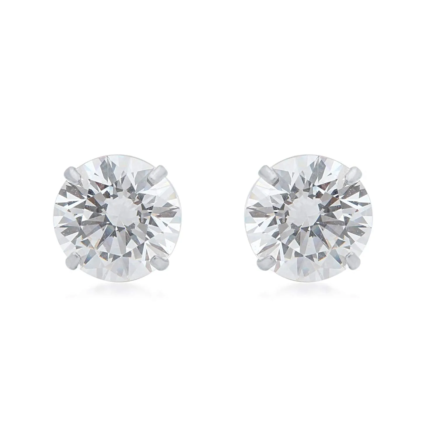 Jewelili 10K White Gold 6.5 MM Round Cut White Cubic Zirconia Solitaire Stud Earrings