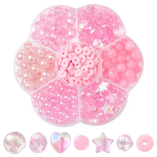 Jewelry Making Beads Kit, Acrylic Beads, Polymer Clay Beads, Pink