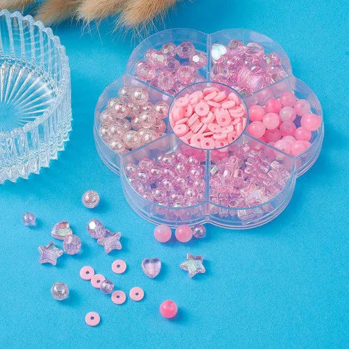 Jewelry Making Beads Kit, Acrylic Beads, Polymer Clay Beads, Pink