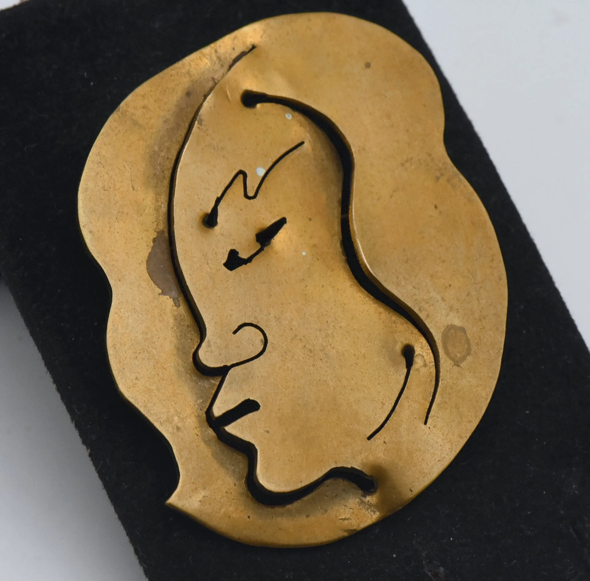 Joseph Gourdji - Vintage Handmade Brass Woman's Profile Brooch