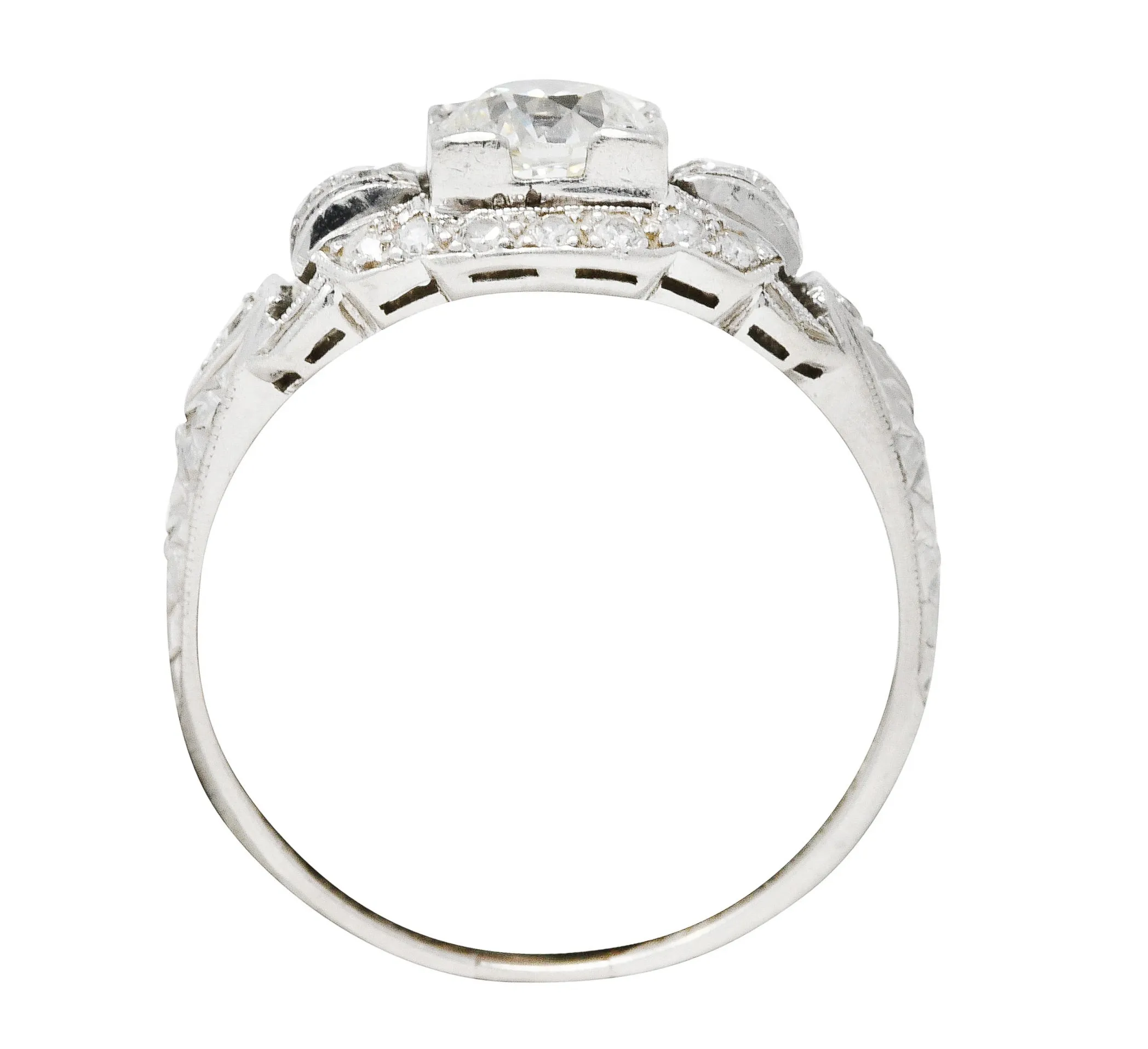 Katz & Ogush Art Deco 0.80 CTW Diamond Platinum Buckle Engagement Ring