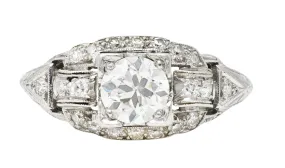 Katz & Ogush Art Deco 0.80 CTW Diamond Platinum Buckle Engagement Ring