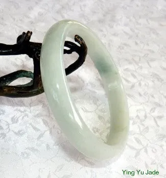 Kiss of Moss Green Vein on White Jadeite Jade Bangle Bracelet 62mm (BB2631)