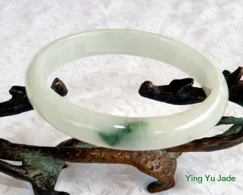 Kiss of Moss Green Vein on White Jadeite Jade Bangle Bracelet 62mm (BB2631)