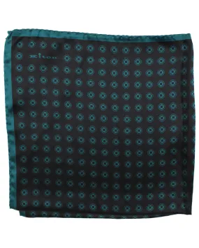 Kiton Silk Pocket Square Dark Blue Teal Geometric FINAL SALE