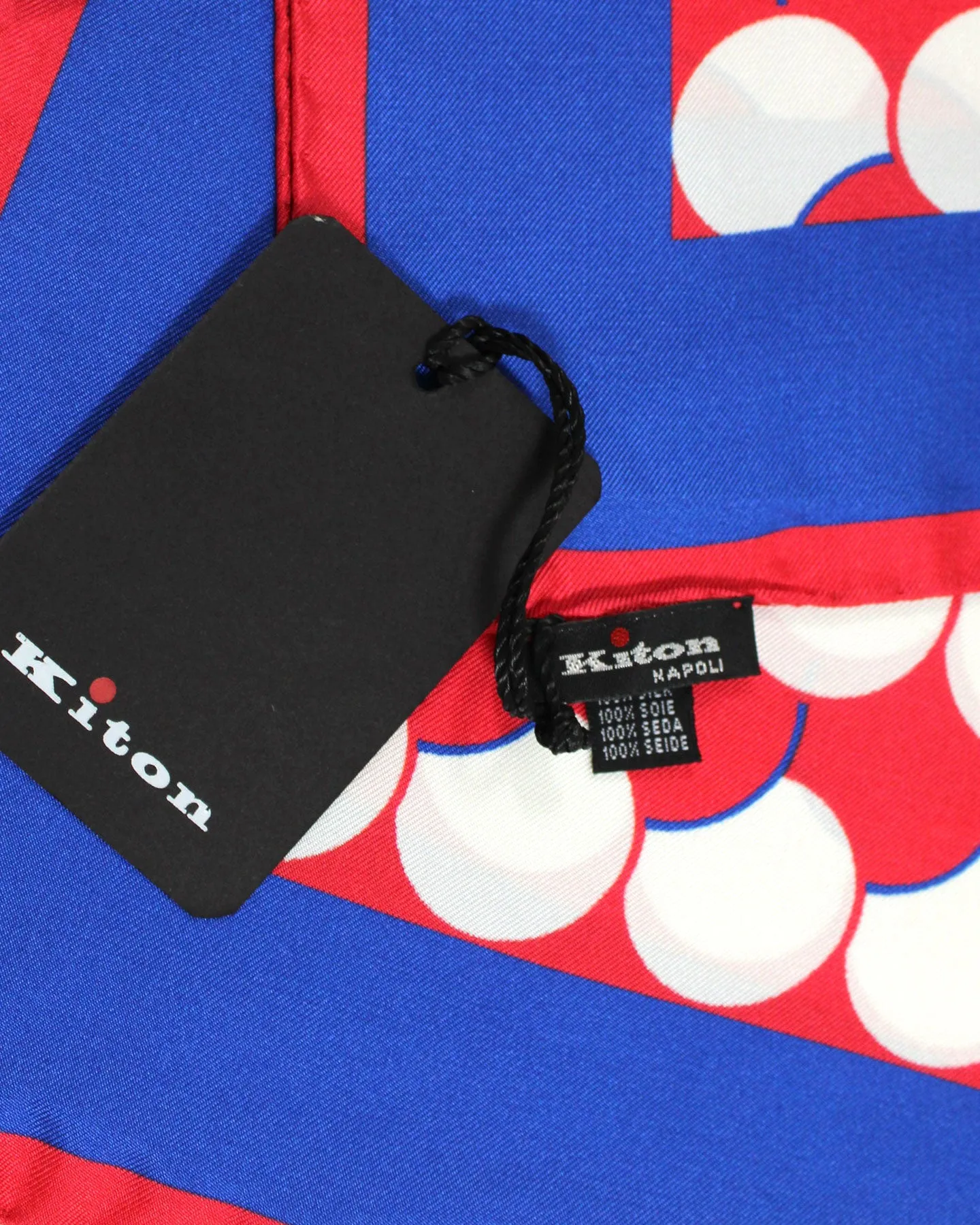 Kiton Silk Pocket Square Royal Blue Red Geometric