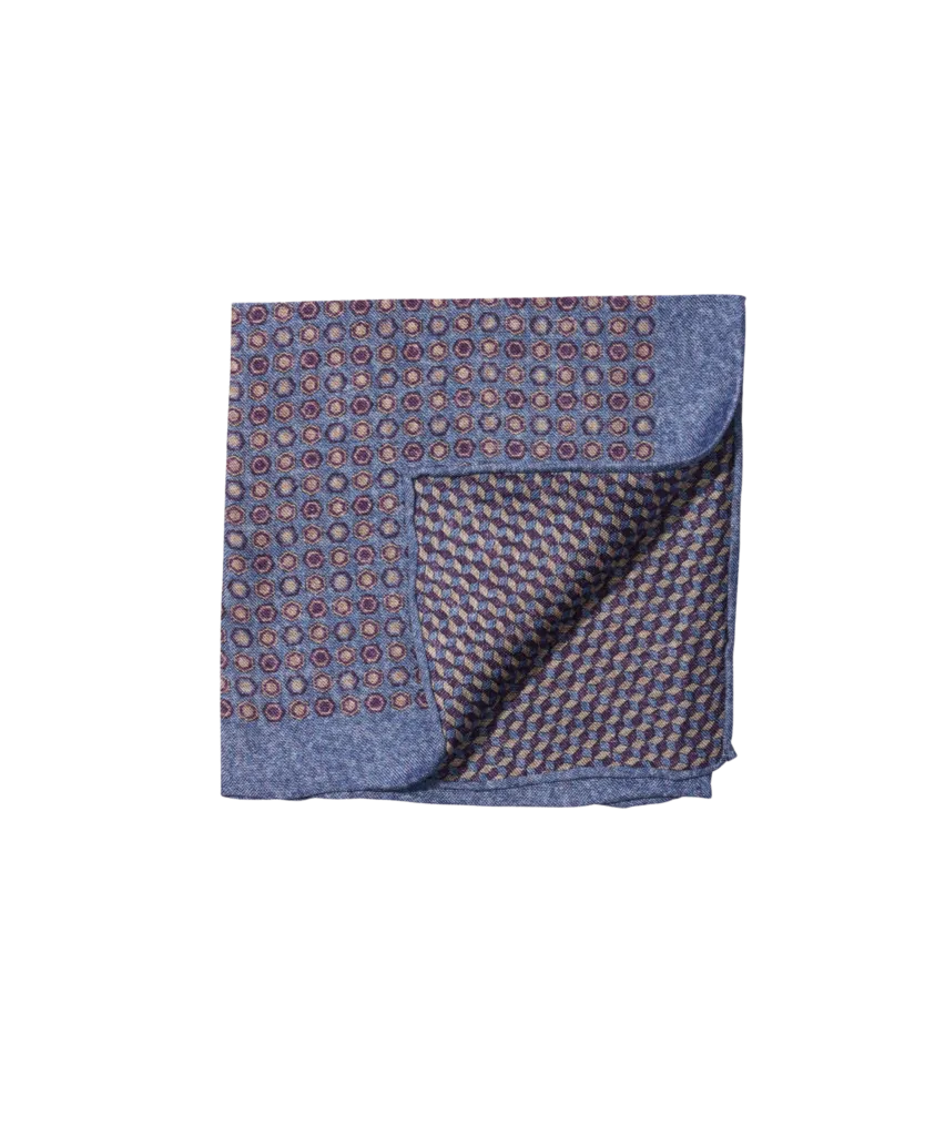 Light Blue, Purple & Ivory Medallion & Cubes Double Sided Pocket Square | He Spoke Style