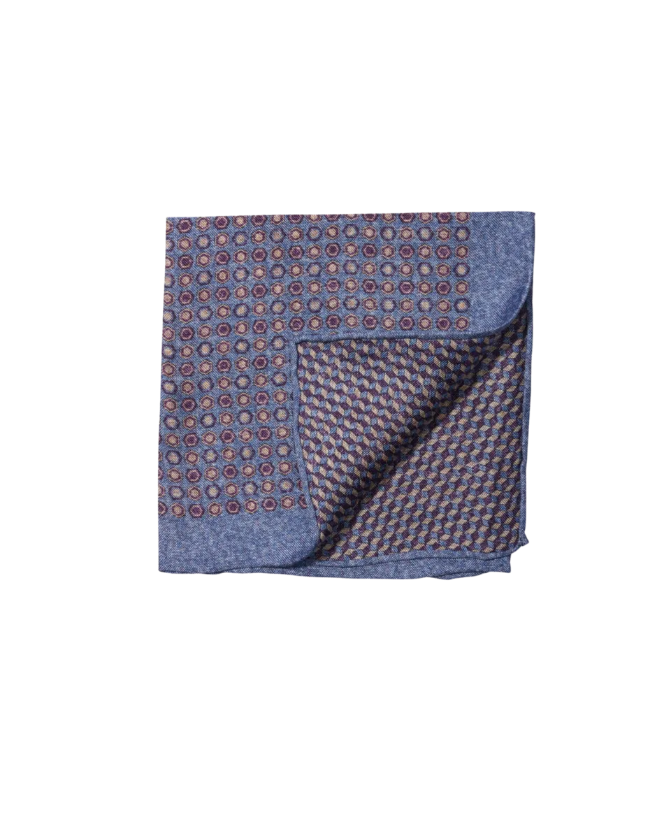 Light Blue, Purple & Ivory Medallion & Cubes Double Sided Pocket Square | He Spoke Style