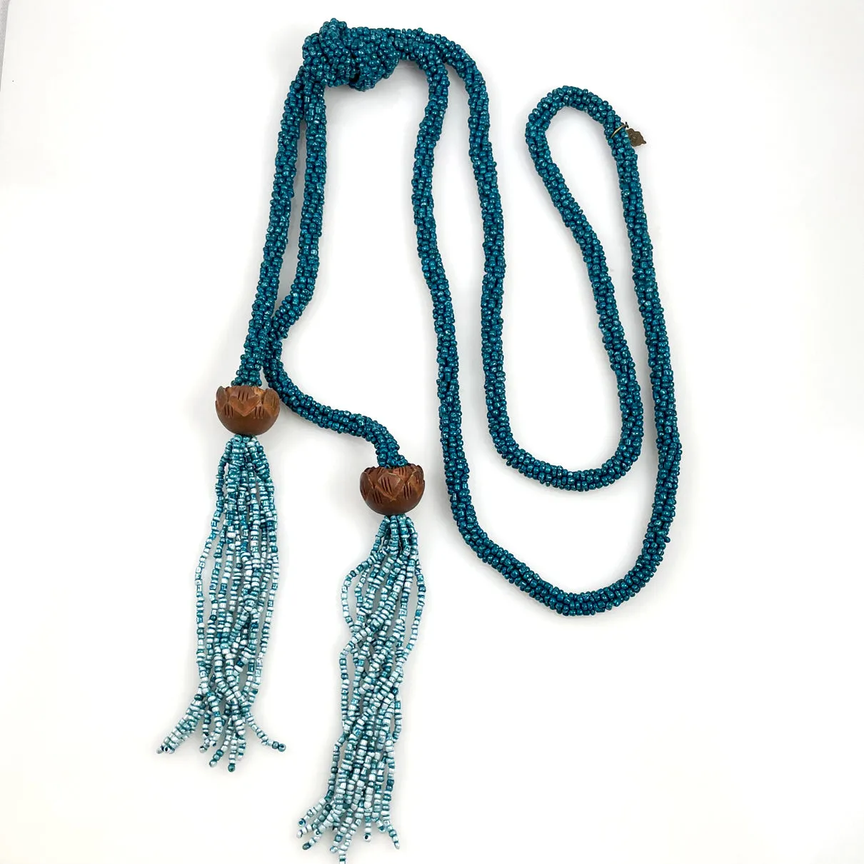 Lucky Brand Teal Glass Beaded Lariat Necklace