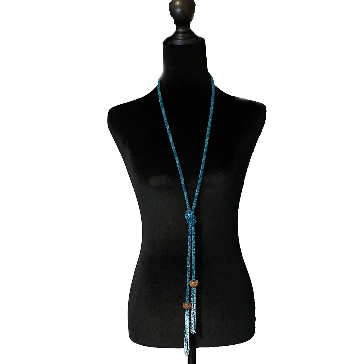 Lucky Brand Teal Glass Beaded Lariat Necklace