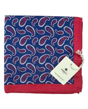 Luigi Borrelli Linen SILK Pocket Square Navy Red Paisley SALE