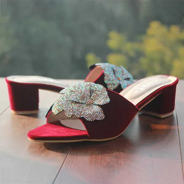 Maroon Fancy Heel Slippers for women