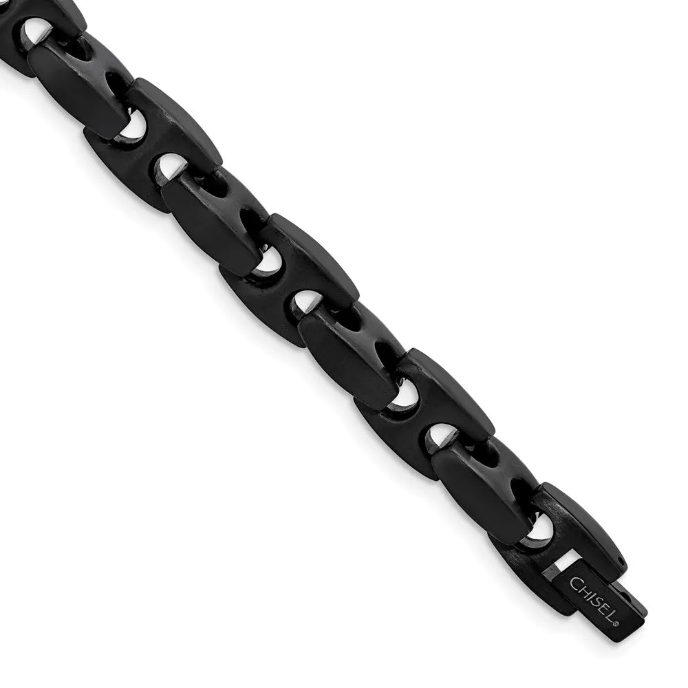 Mens 8mm Black Plated Stainless Steel Anchor Chain Bracelet, 9 Inch