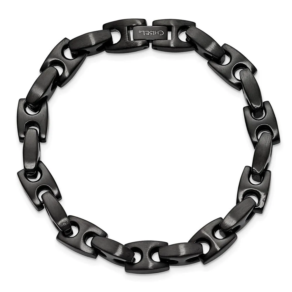 Mens 8mm Black Plated Stainless Steel Anchor Chain Bracelet, 9 Inch