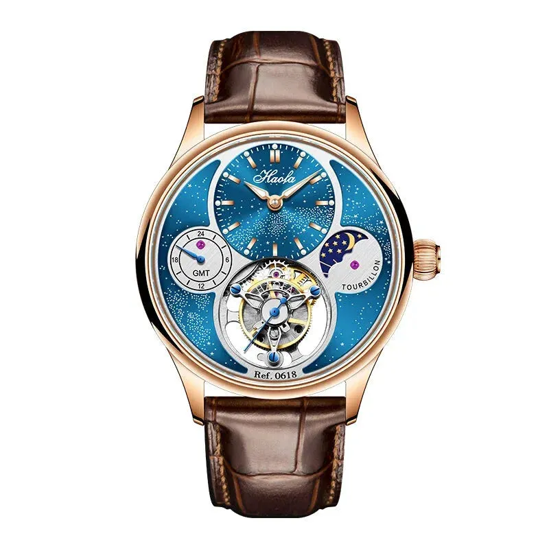 Men's Manual Tourbillon Mechanical Luxury Sapphire Moonphase Business Watch