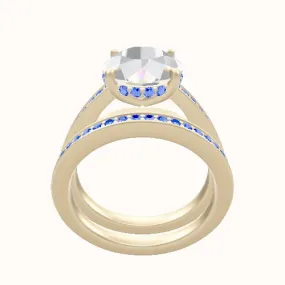 Micropave Cathedral Engagement Ring With Low Set Pave  Hidden Halo Head and Matching Band