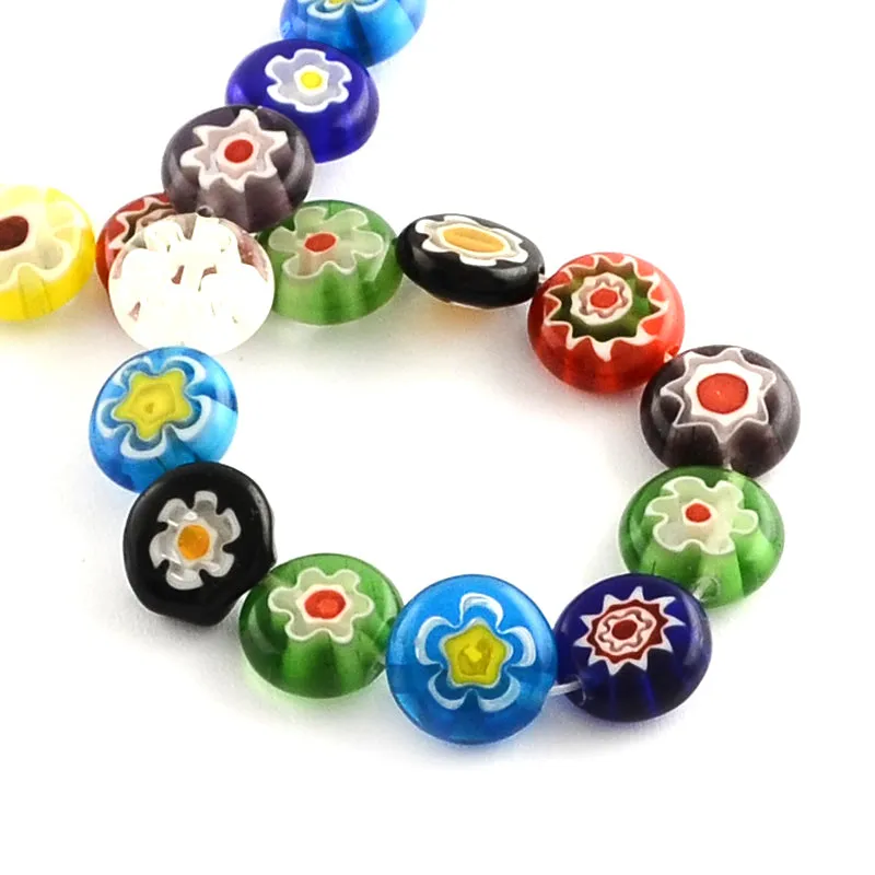 Millefiori Glass Single Flower Coin 10mm