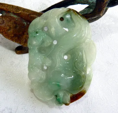 Monkey Protects Peach, Luck and Fortune Burmese Jadeite Pendant (BJP906)