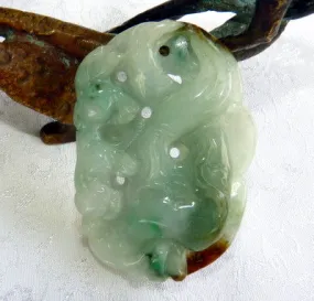 Monkey Protects Peach, Luck and Fortune Burmese Jadeite Pendant (BJP906)