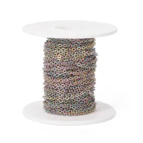 Multi-Color Titanium Plated Stainless Fine Chain, 3x2.5mm Flattened Oval Links, Bulk 30 Feet on a Spool, #1904 MC