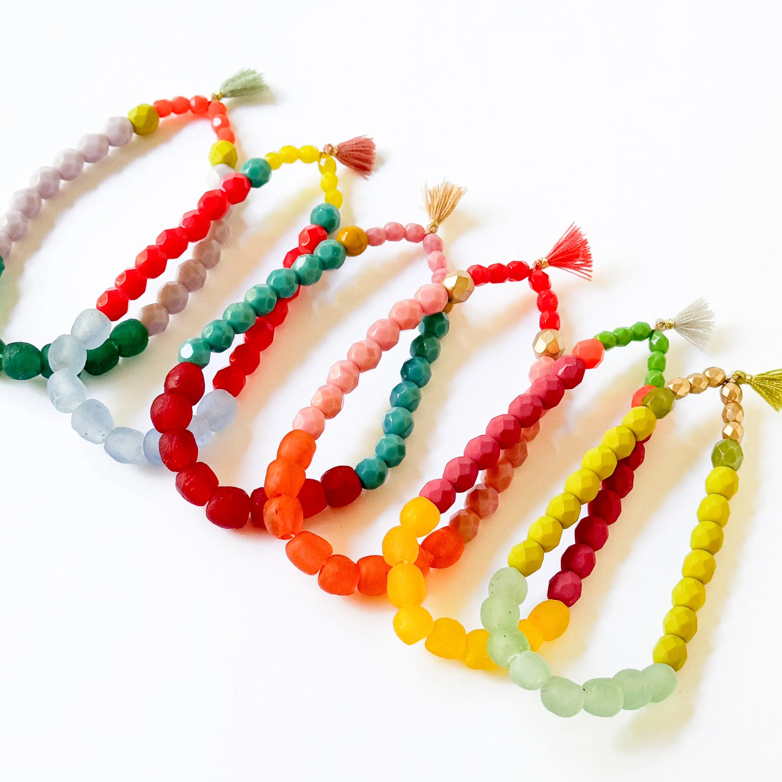 Multicolor Recycled African Glass And Mixed Bead Bracelet - WS