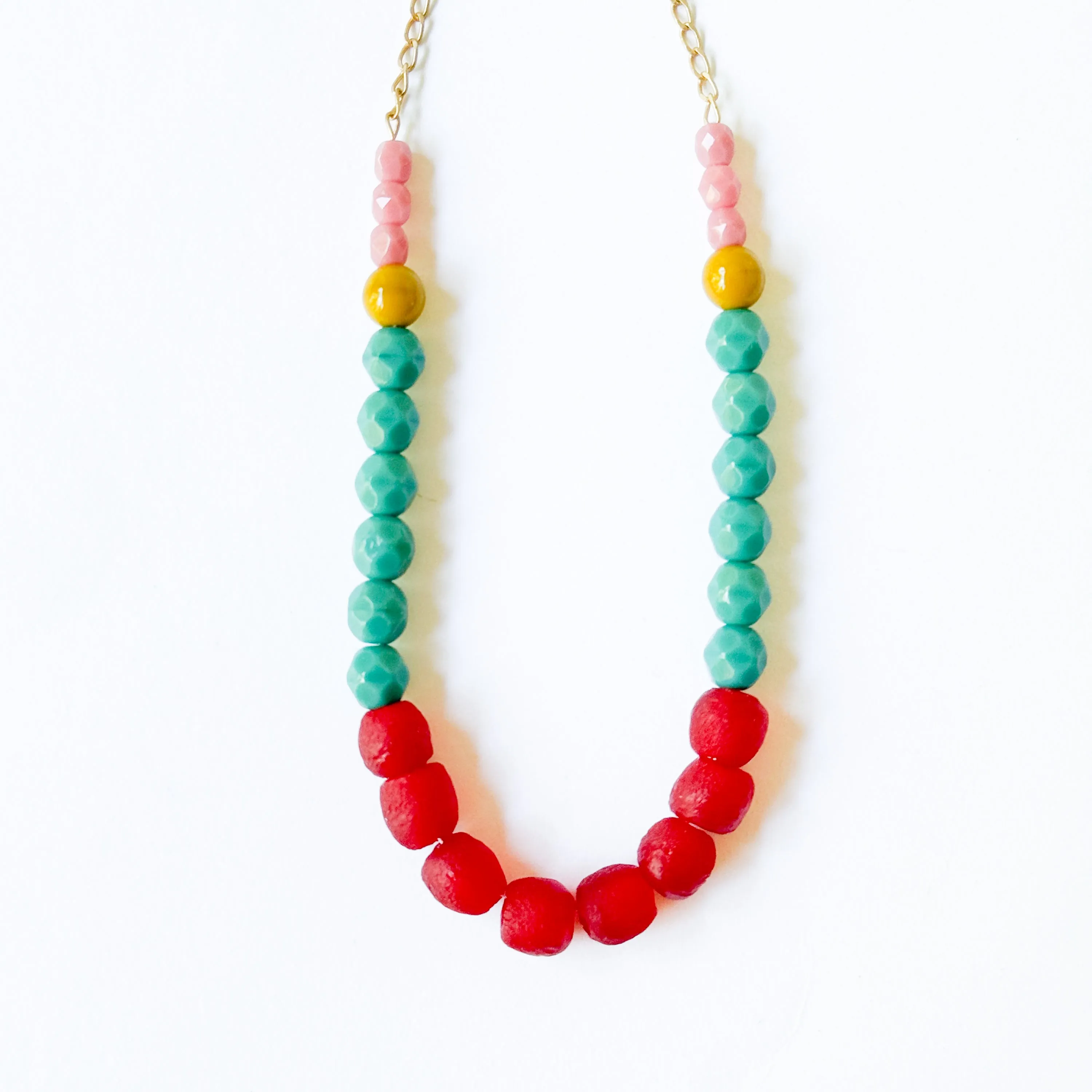 Multicolor Recycled African Glass And Mixed Bead Necklace - WS