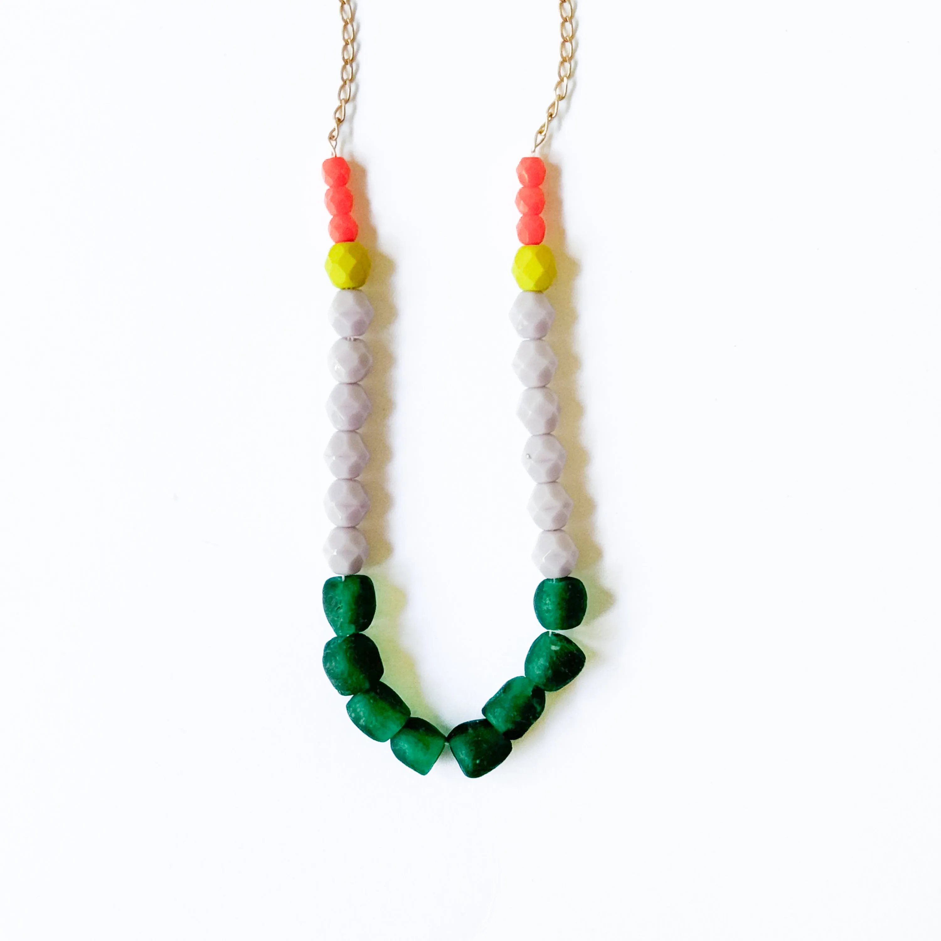 Multicolor Recycled African Glass And Mixed Bead Necklace - WS