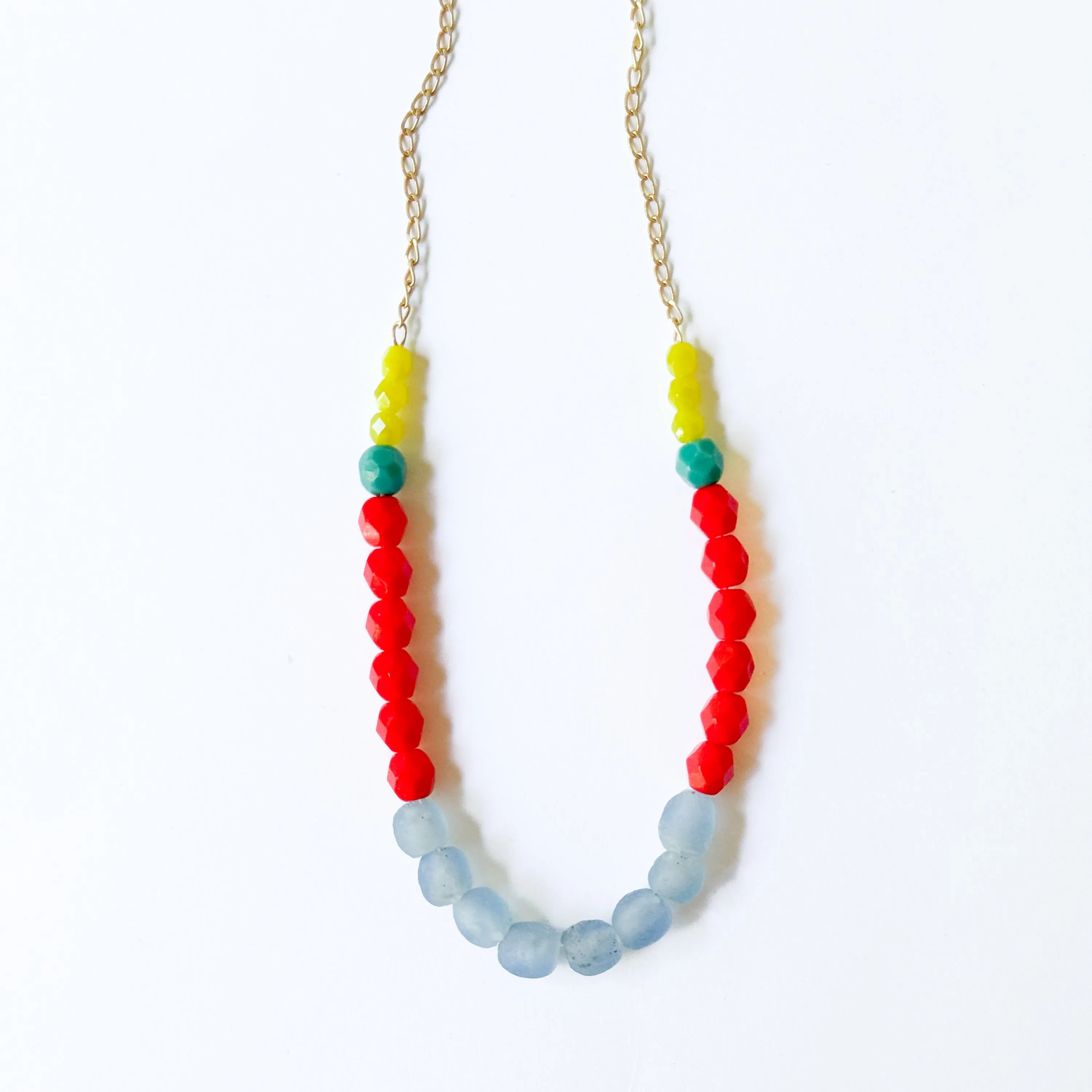 Multicolor Recycled African Glass And Mixed Bead Necklace - WS