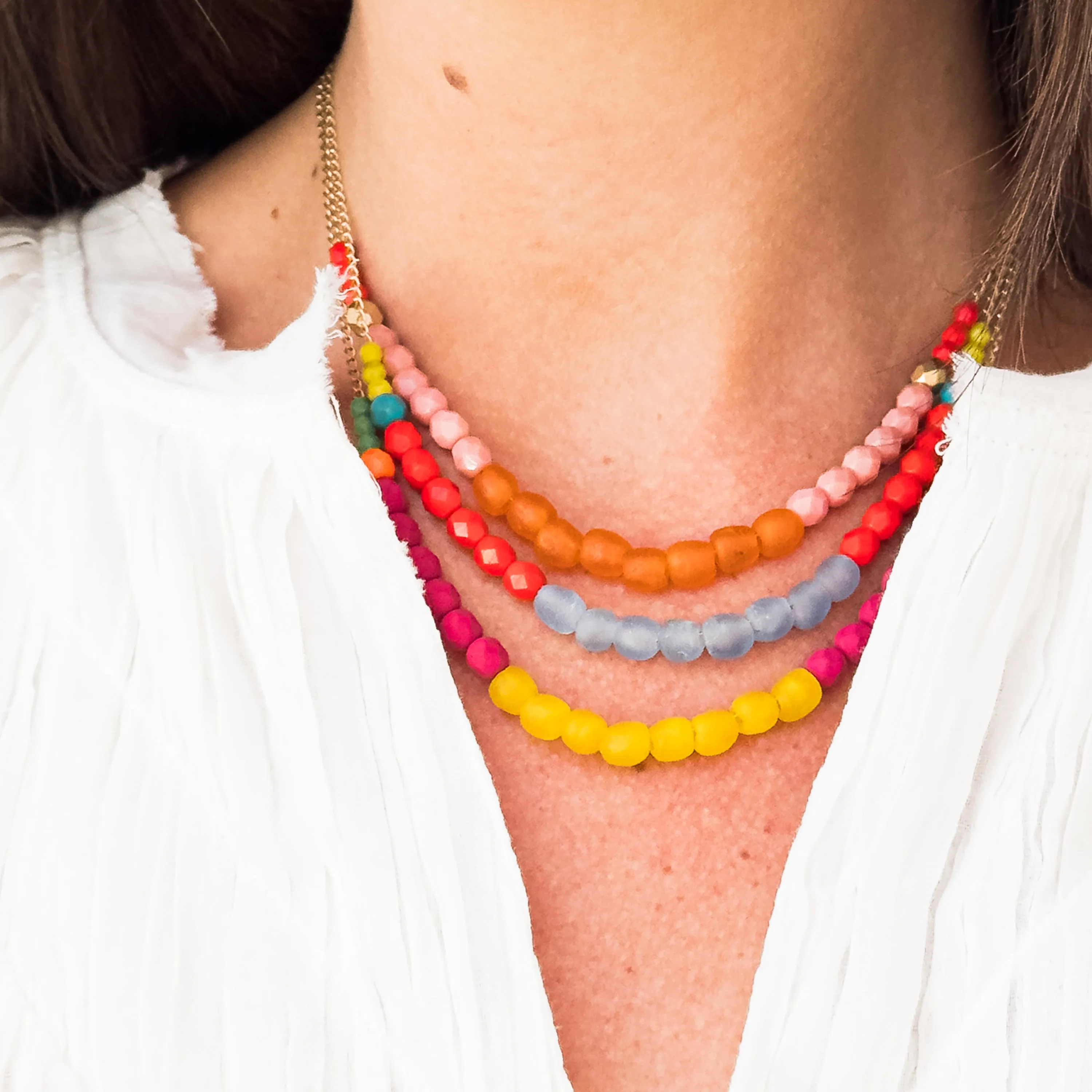 Multicolor Recycled African Glass And Mixed Bead Necklace