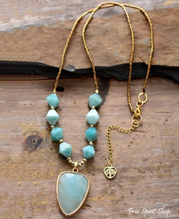 Natural Amazonite & Tree of Life Necklace