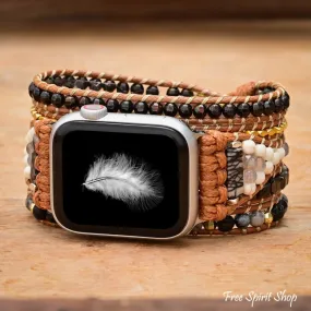 Natural Black Lava Stone Hematite & Snowflake Obsidian Apple Watch Band