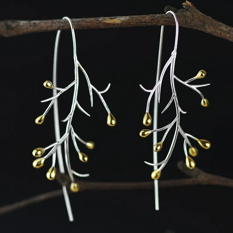 Natural Creative Handmade Statement Tree Drop Earrings