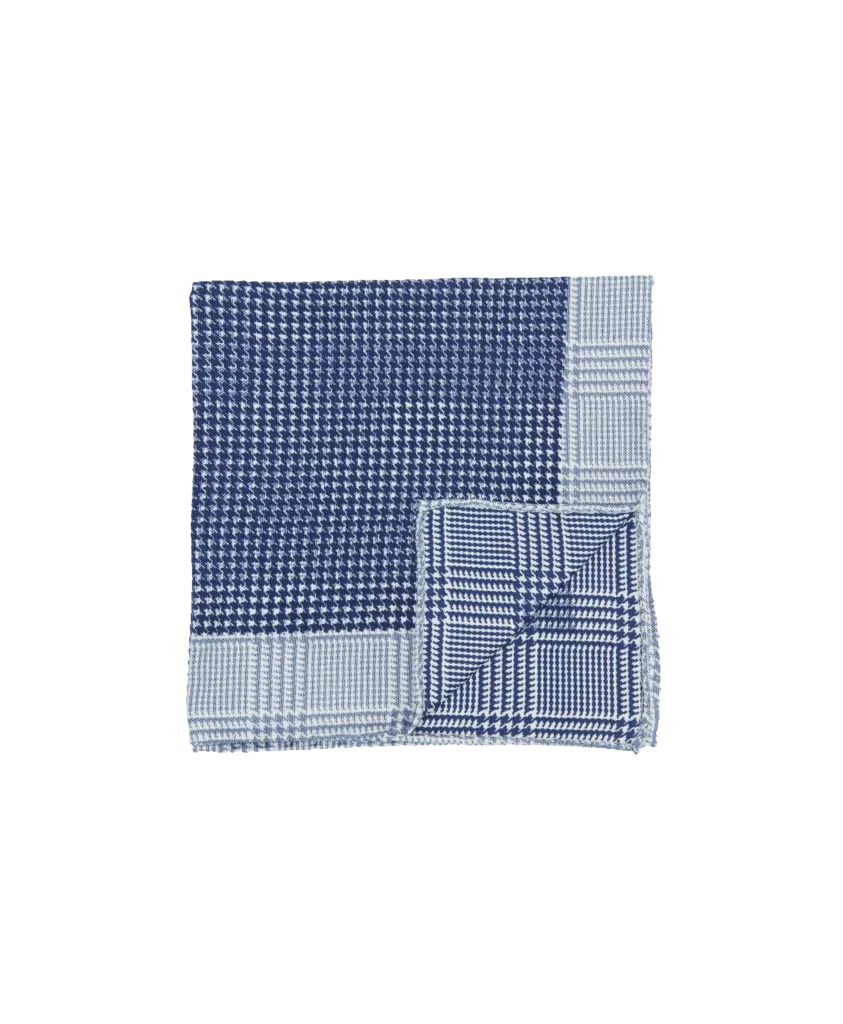 Navy Double Sided Houndstooth and Glencheck Pocket Square | He Spoke Style