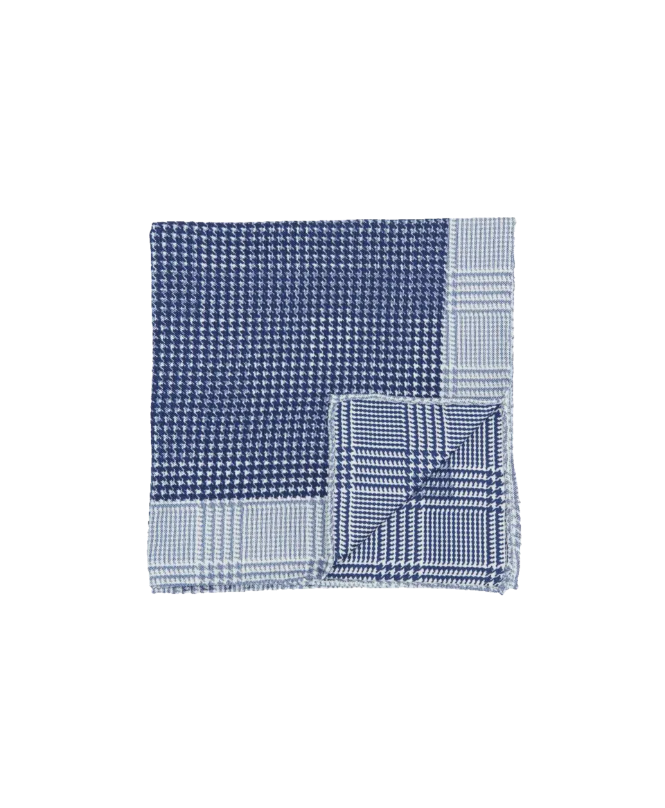 Navy Double Sided Houndstooth and Glencheck Pocket Square | He Spoke Style