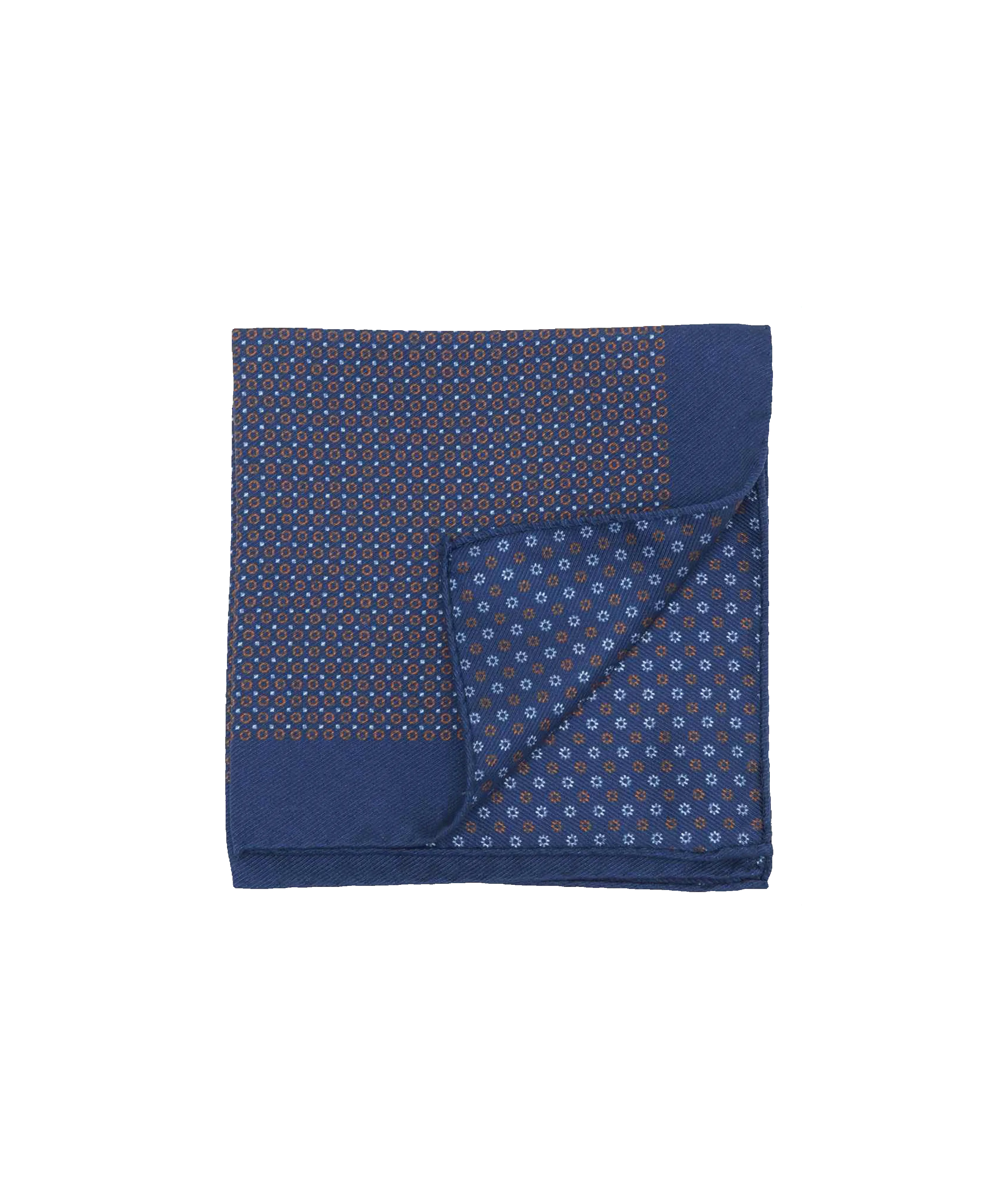 Navy Pocket Square with Small Rust Red Circles | He Spoke Style