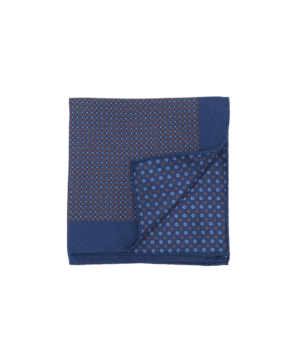 Navy Pocket Square with Small Rust Red Circles | He Spoke Style