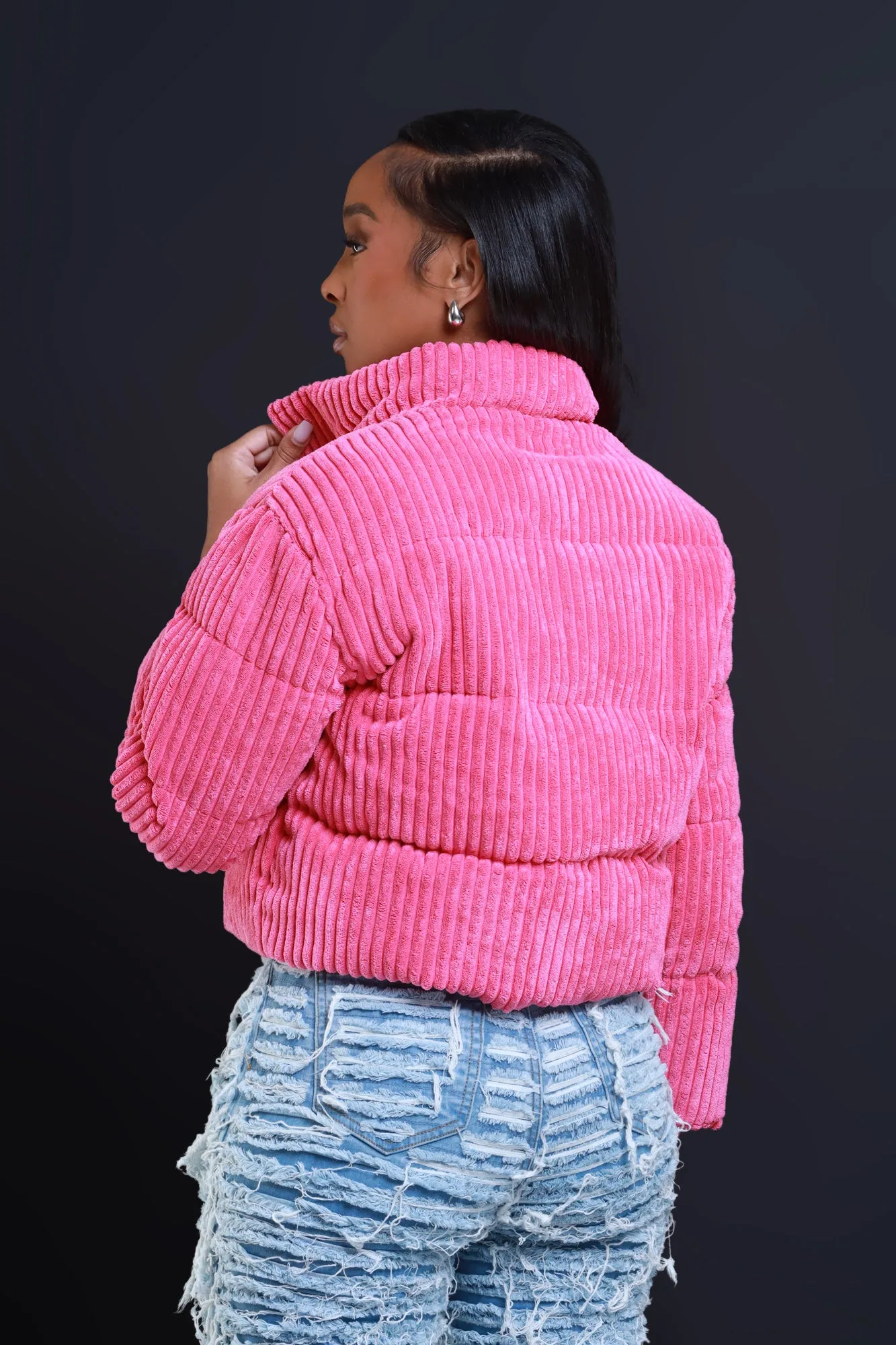 Now Boarding Corduroy Puffer Jacket - Pink