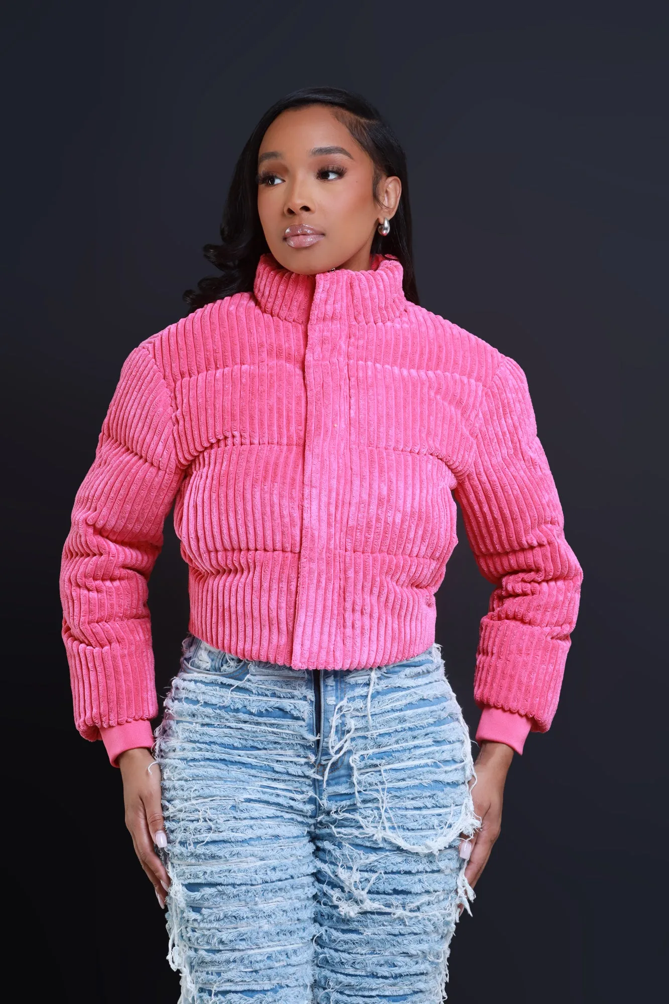 Now Boarding Corduroy Puffer Jacket - Pink