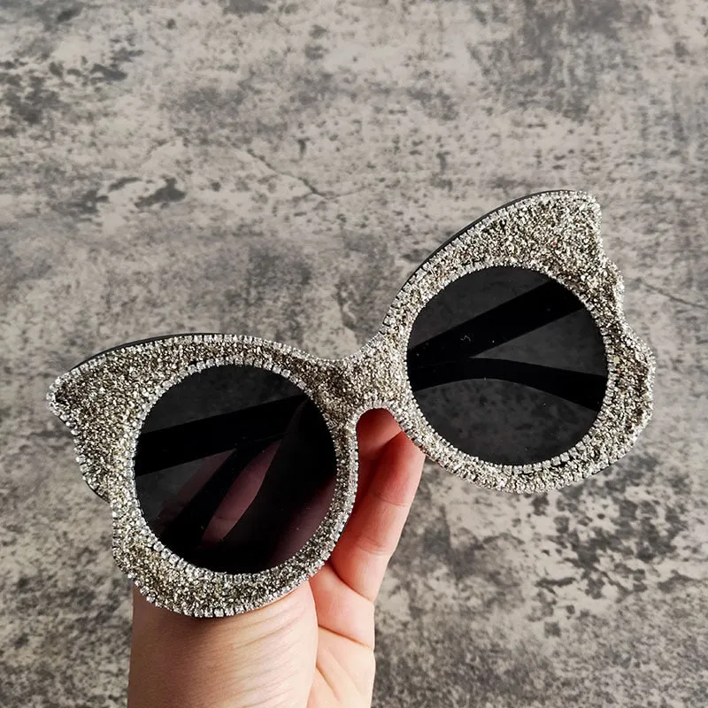 Oversized Butterfly Bling Crystal Diamond Stone UV400 Sunglasses