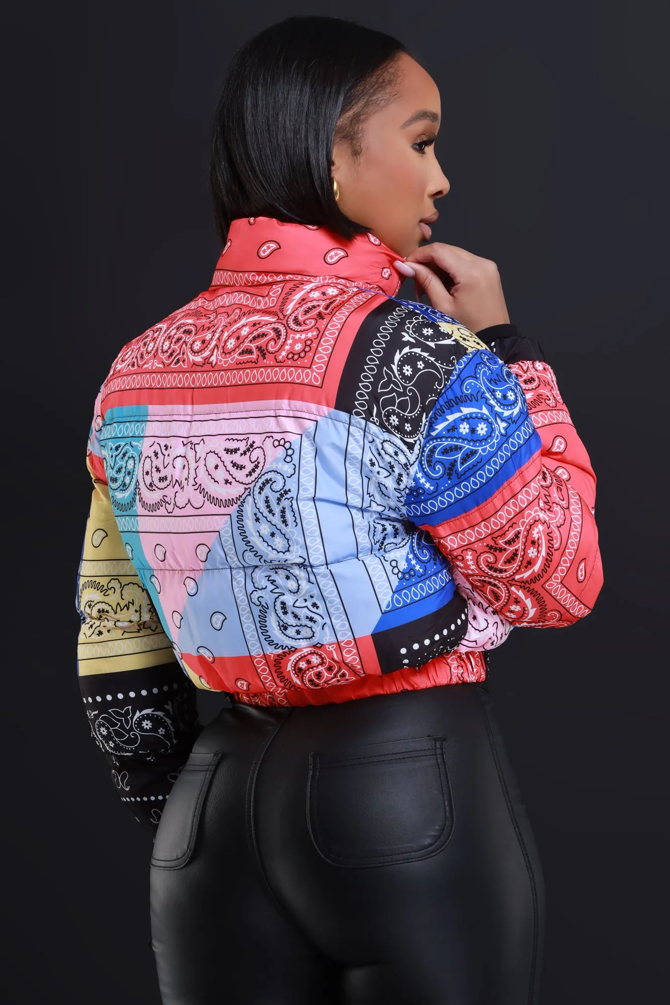 Patch Me In Cropped Puffer Jacket - Black Multicolor