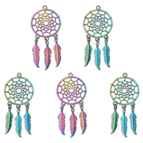 Pendants, Dream Catcher, Rainbow Plated, Alloy, 59x27mm