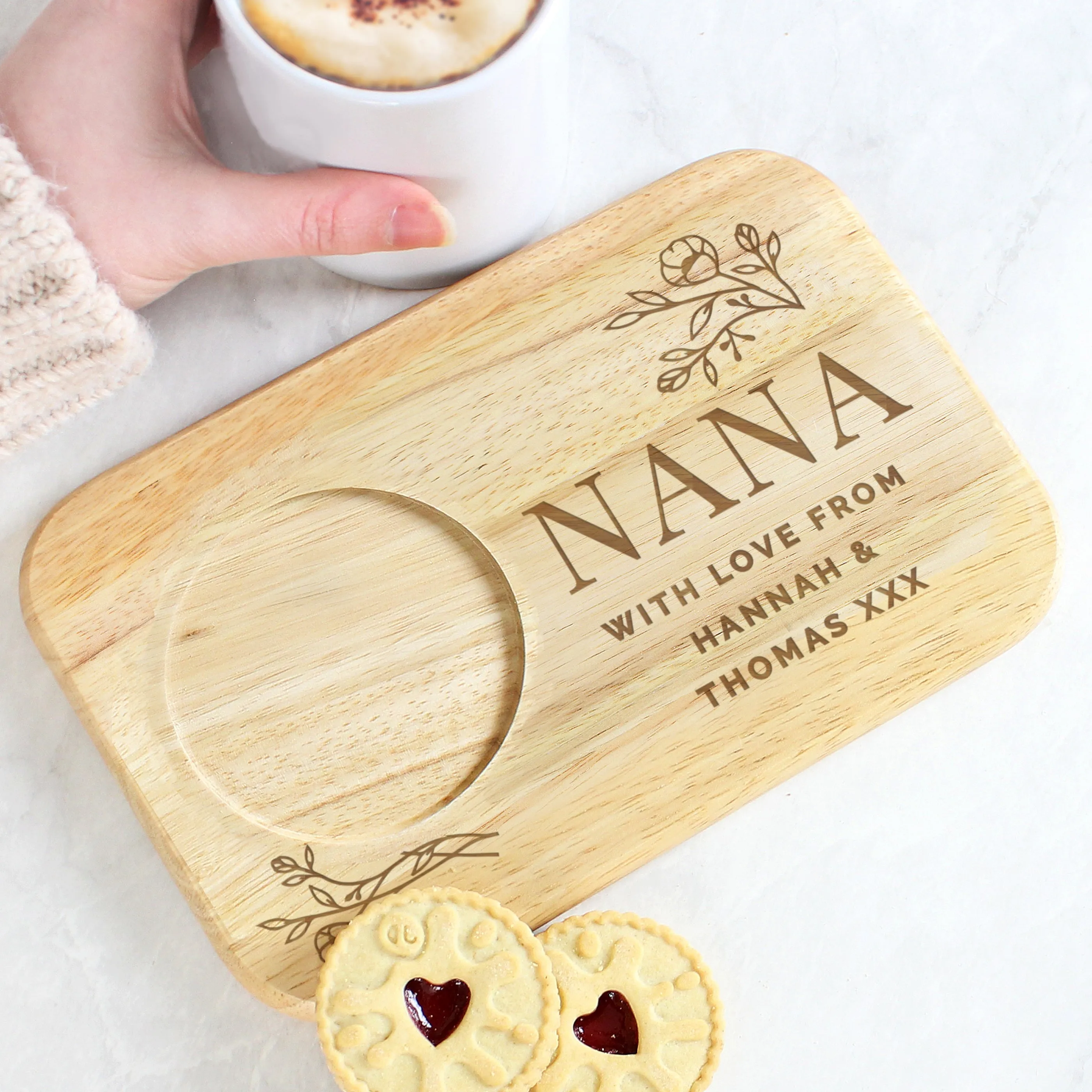 Personalised Floral Wooden Coaster Tray