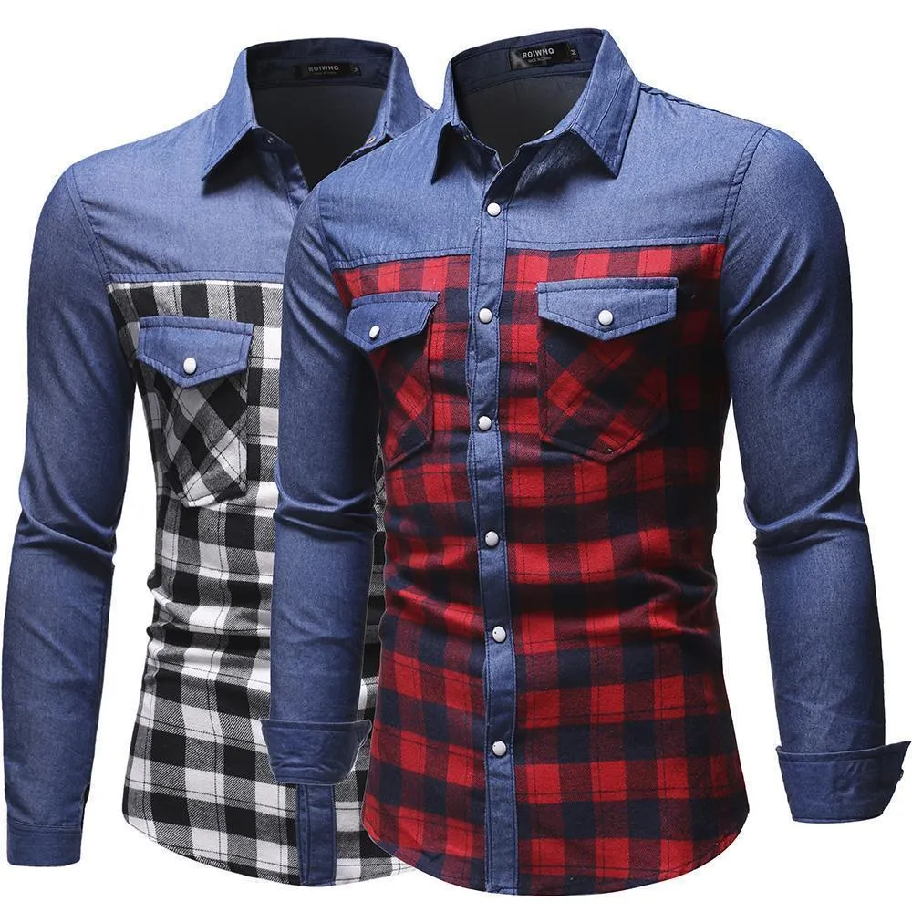 Plaid Casual Denim Shirt For Men,