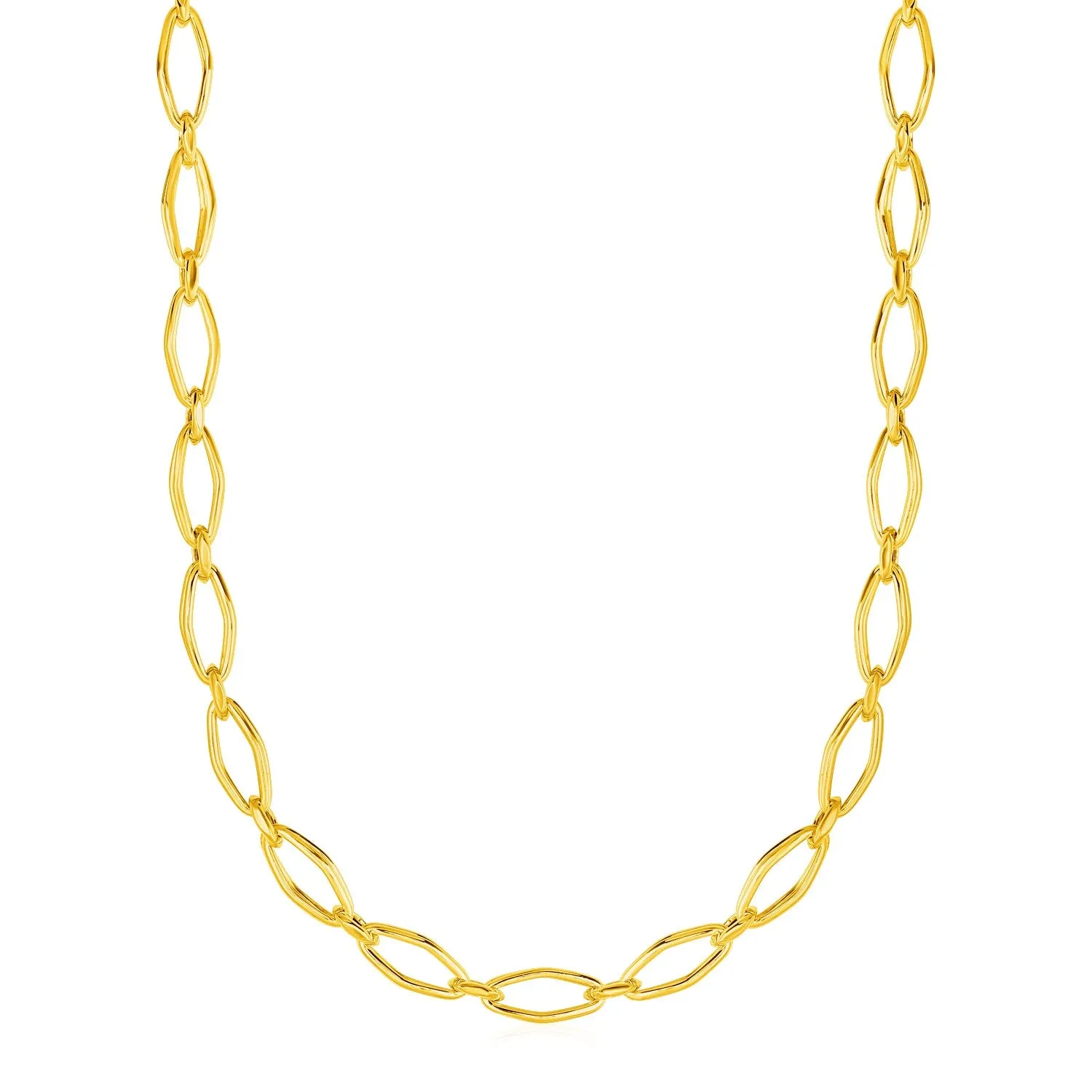 Polished Oval Marquise Link Necklace in 14k Yellow Gold-rx69555-18