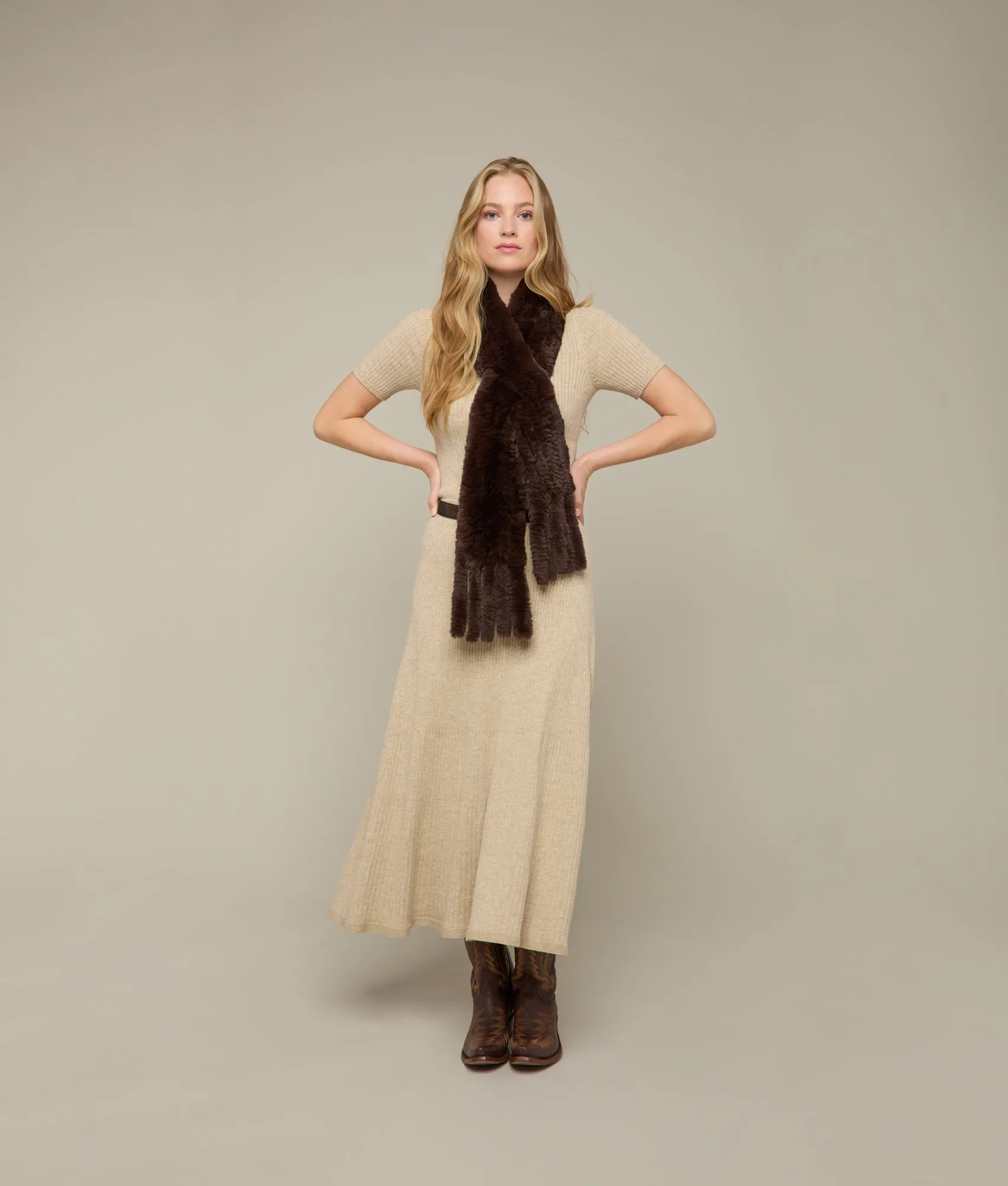 Rabbit Fur Scarf :: Brown